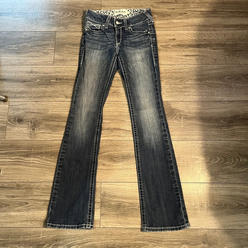 Ariat REAL Bootcut Jeans Lakeshore Rosy Whipstitch Mid Rise Denim 27 Long